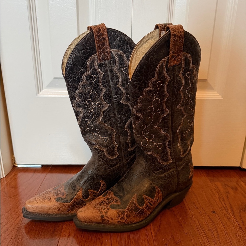 Brown and Black Western Heeled Boots